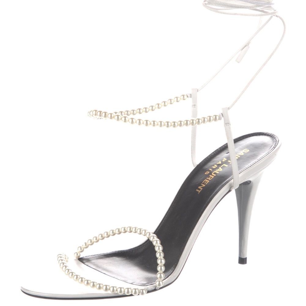 NEW Saint Laurent Luna pearl-embellished open-toe sandals